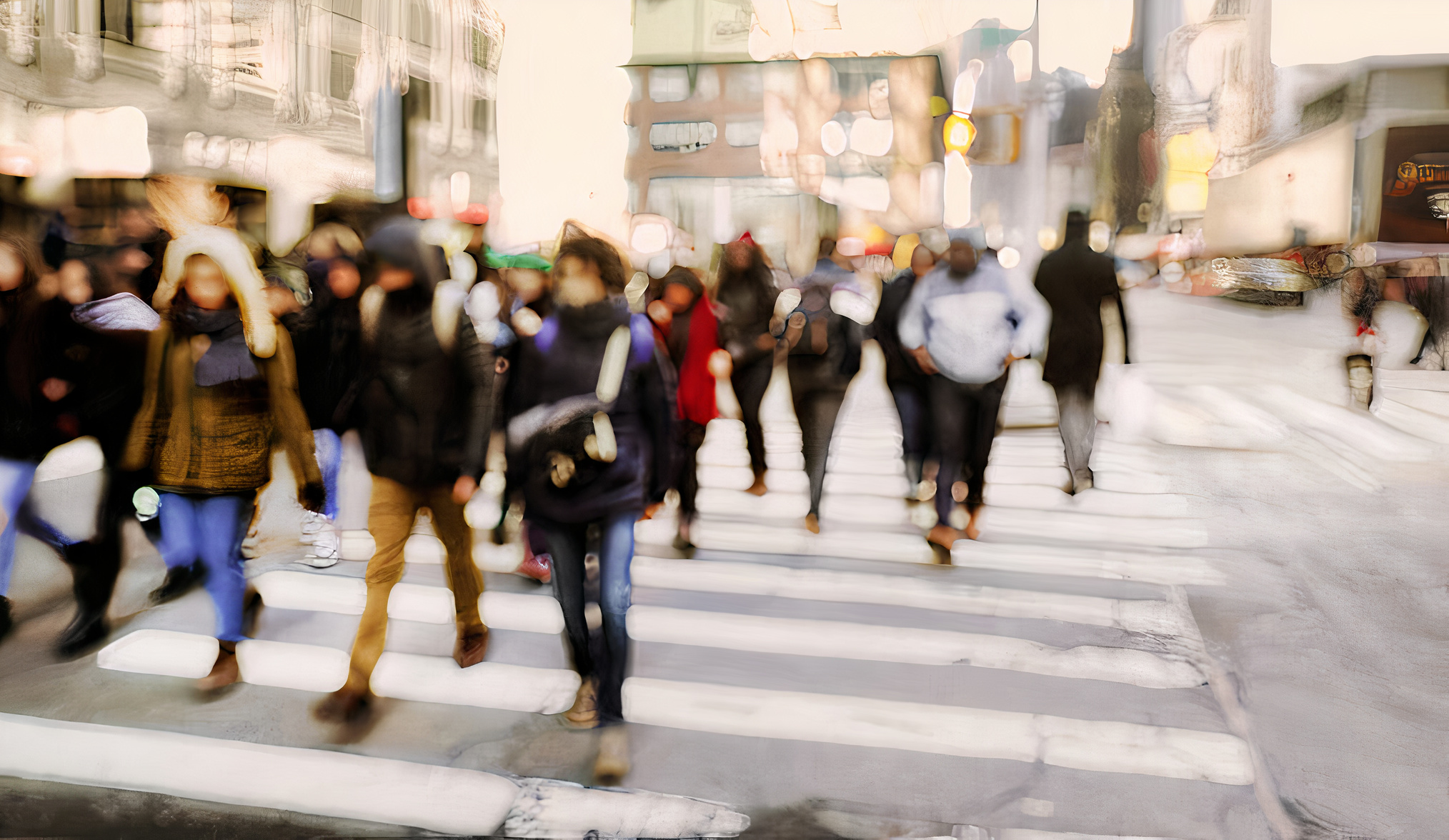 Blurry abstract background image of people walking on busy street in Manhattan, New York